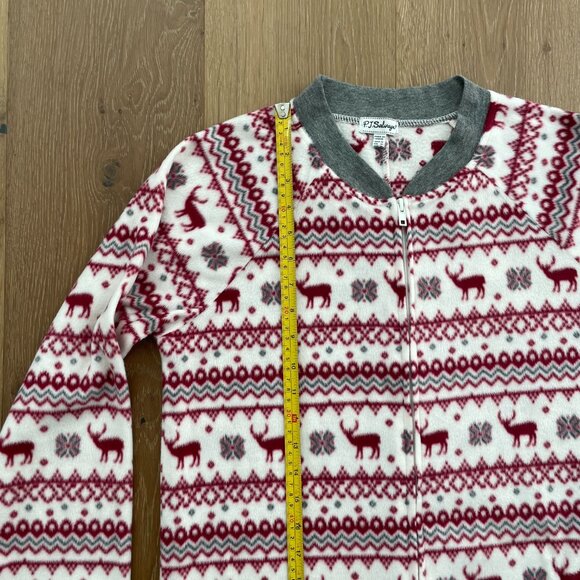 P.J. Salvage Pajamas Women Medium Onesie Moose Red White Gray Fleece One Piece - Picture 12 of 15